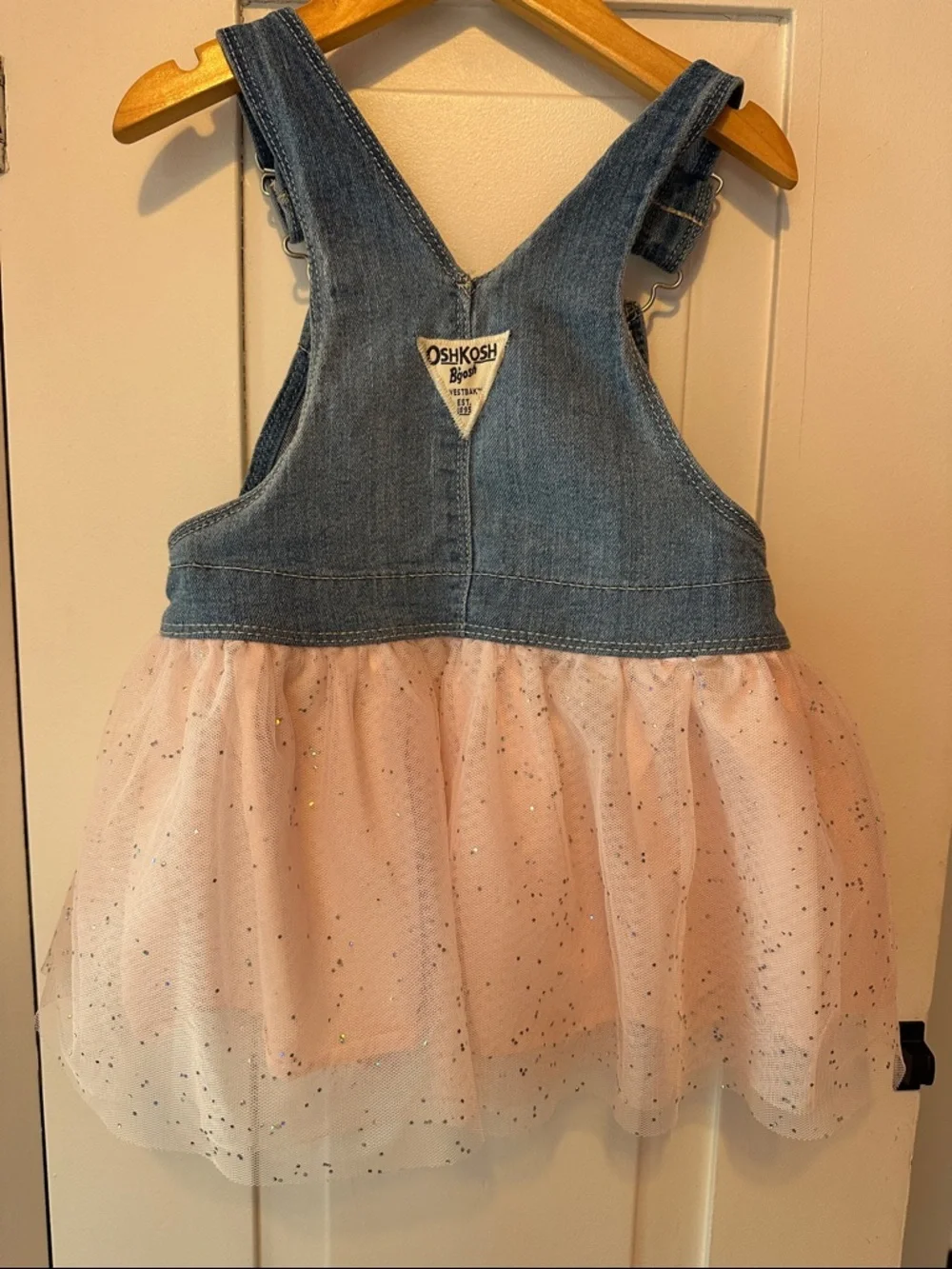 OshKosh B'gosh Girls Denim Unicorn Tulle Tutu‎ Jumper Dress Blue Pink Sparkle